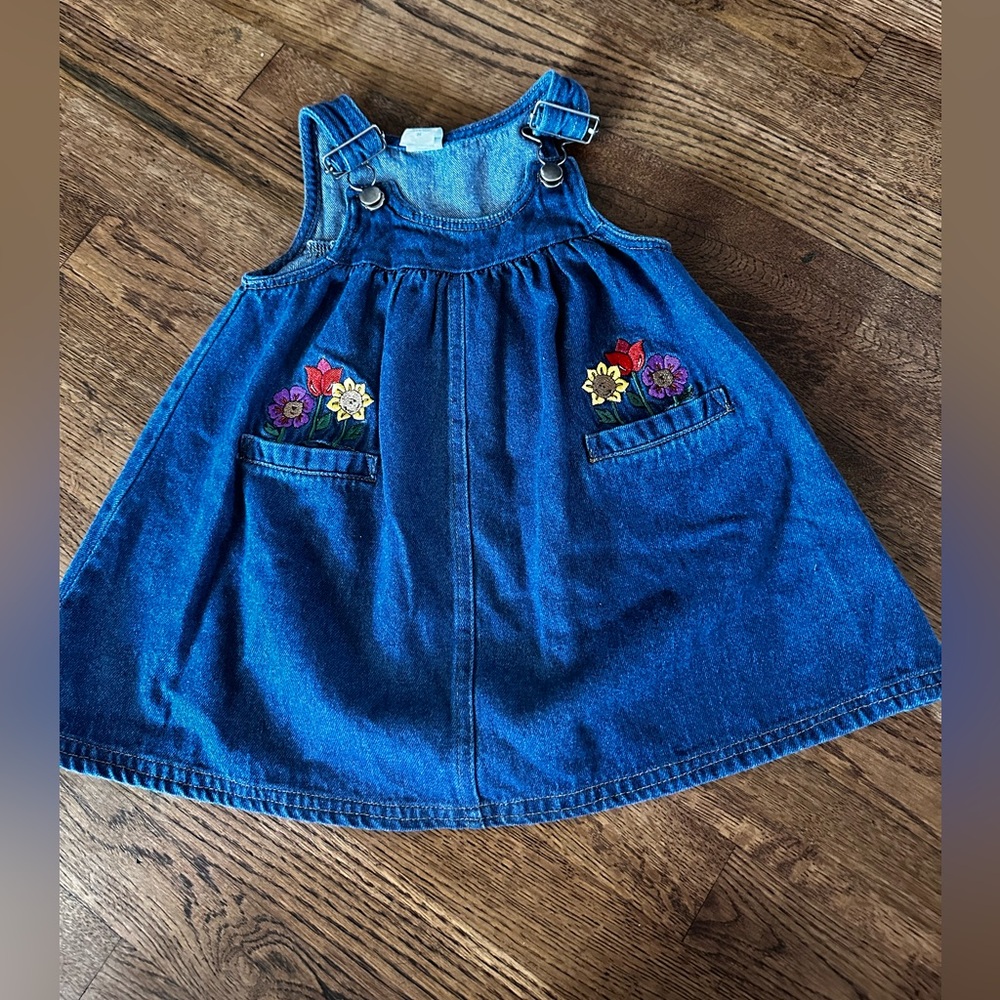 Vintage Denim Dress with Floral Embroidery